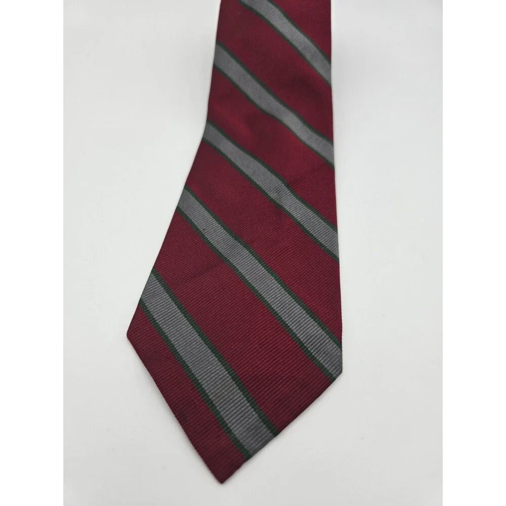 Vintage Polo Ralph Lauren Silk Tie Red Green Gray Striped Repp Men's Necktie